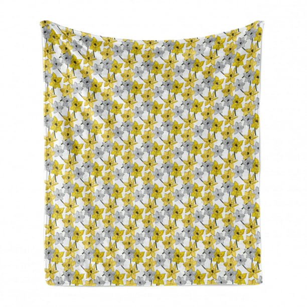 Cozy Plush for Indoor and Outdoor Use Ambesonne Flower Soft Flannel Fleece Throw Blanket 50 x 70 Narcissus Blooms Vintage Composition with Yellow Toned Background Pale Green Purple 
